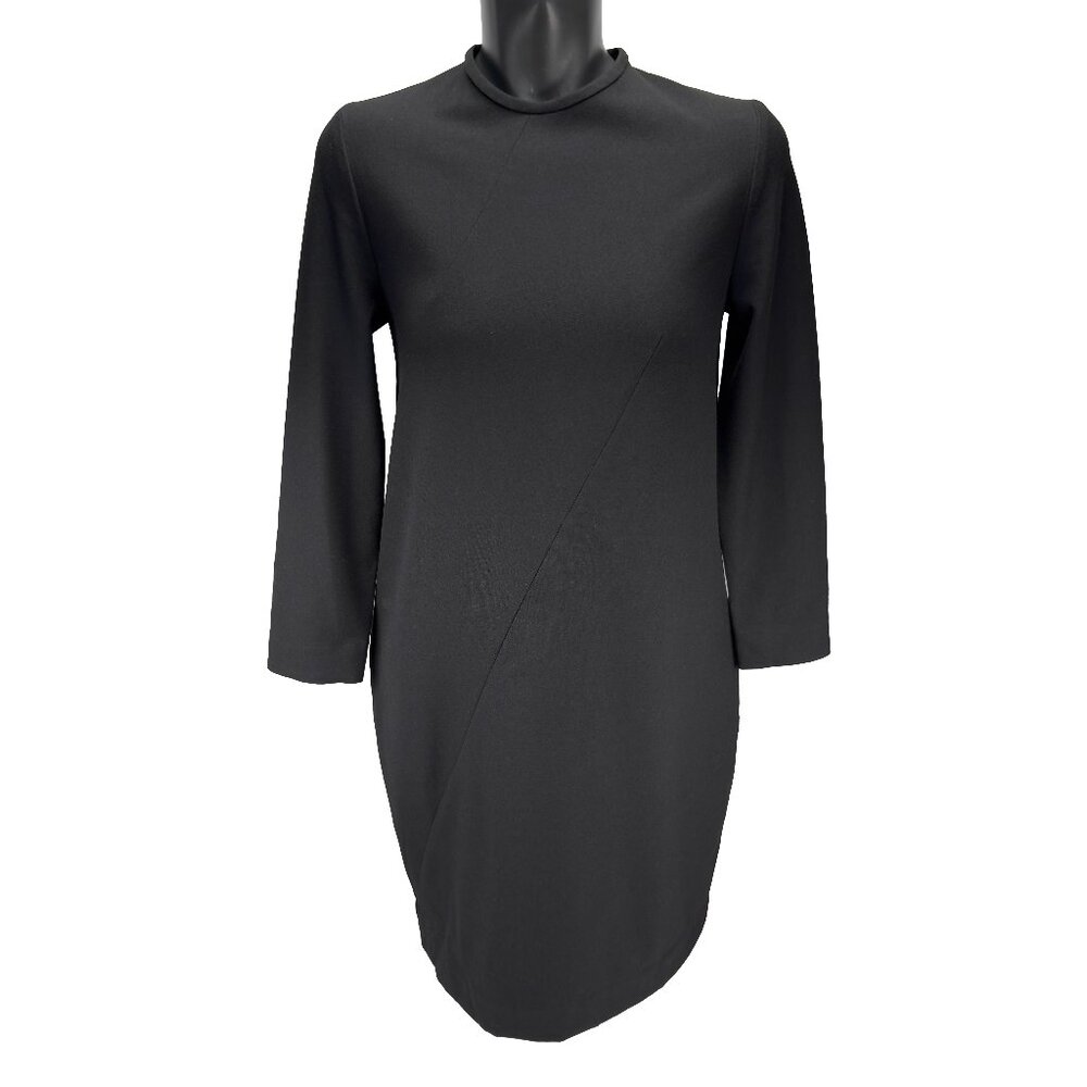 HENRIK VIBSKOV Minimalist Long Sleeves Mock-Neck Black Shift Dress w/ Pockets S